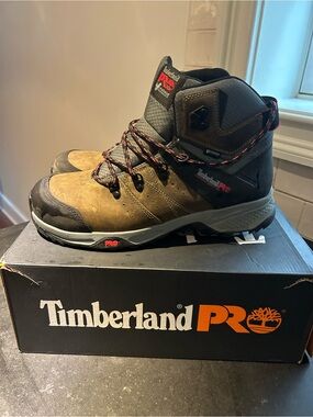 Timberland PRO Brown and Black Work Boots with Red Accents